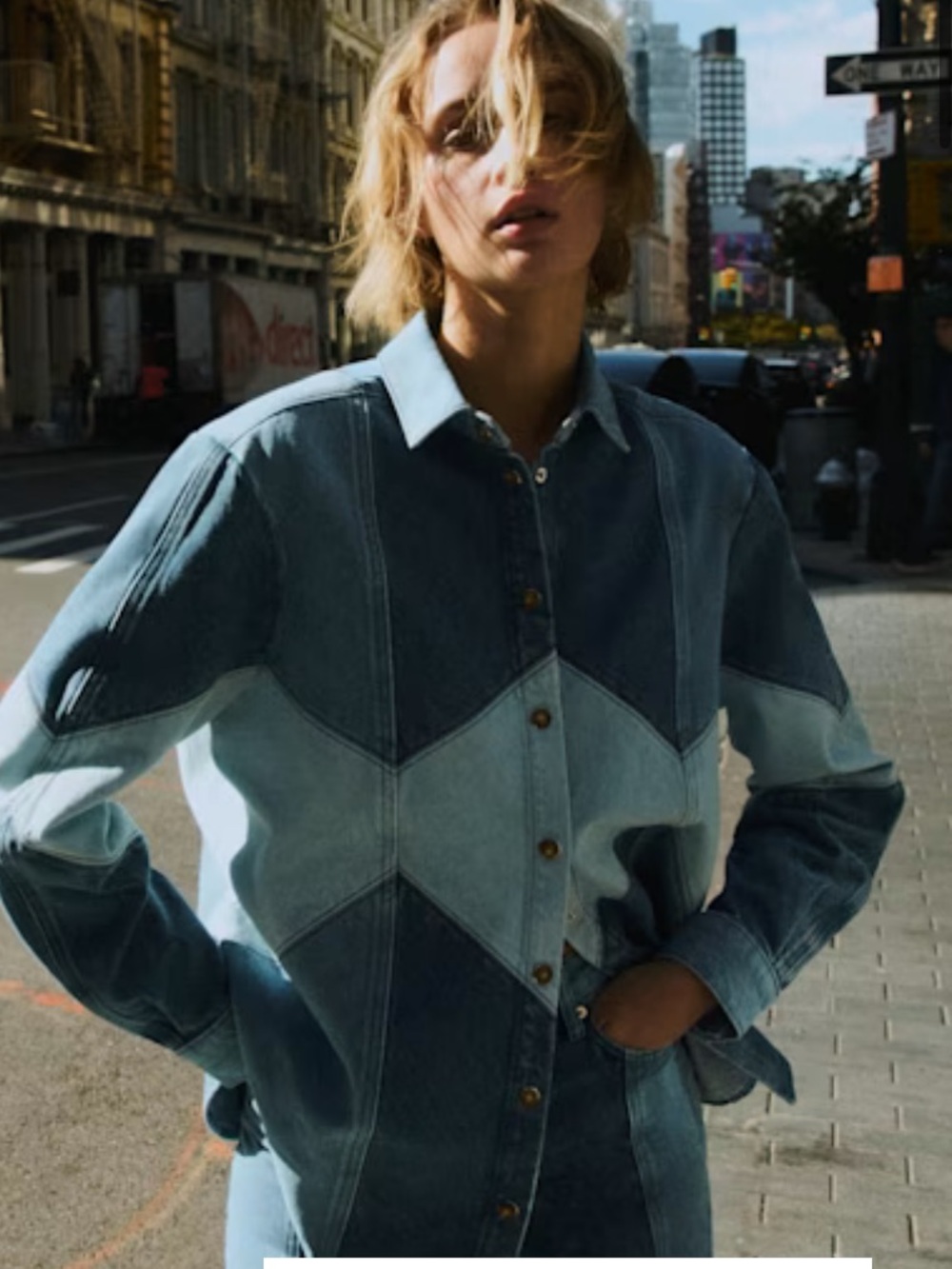 Sezane Marzia Denim Patchwork Shirt Size 8